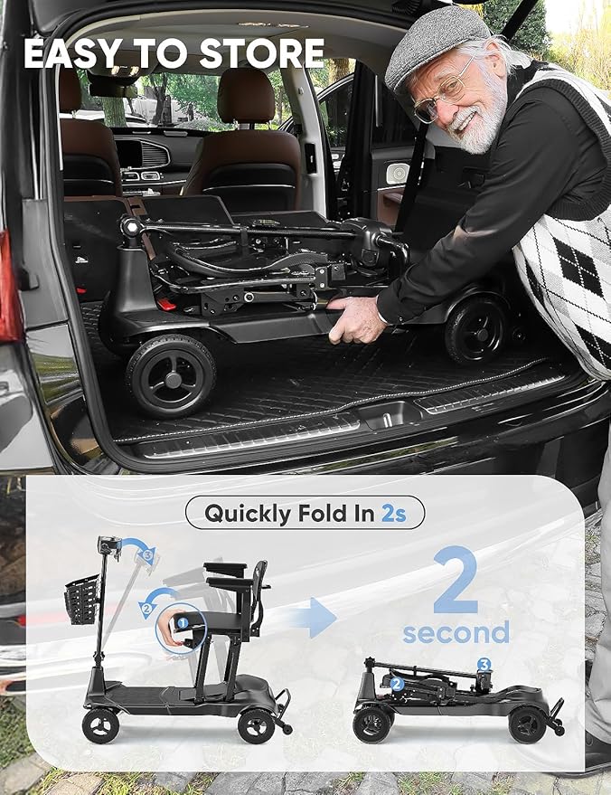 Mobility Scooters for Adults & Seniors - Ultra Lightweight 27.5 lbs Carbon Fiber Folding Electric Scooter - Airlines Approved All-Terrain Portable Scooter with Basket and Charger Included-Carbon Black