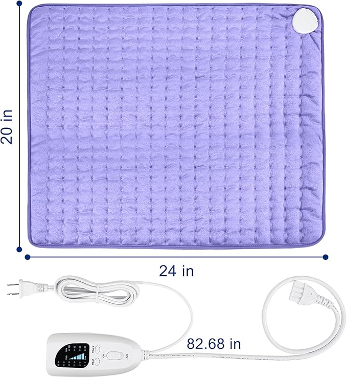 24"X20" Electric Heating pad with 6 Heat Settings, Auto Shut Off, Dry Electric Heating for Back Neck Knee Arms Legs Shoulder Heat Pads for Christmas Birthday Father's Day Mother's Day (Light Purple)
