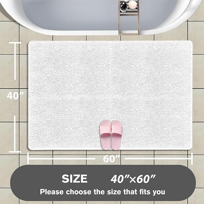 Bathroom Rugs 40 x 60 Inch – Extra Large Bath Mat | Absorbent and Washable Thick Chenille Bath Rugs Non-Slip Runner Rug for Bathroom, Shower, Tub(White)