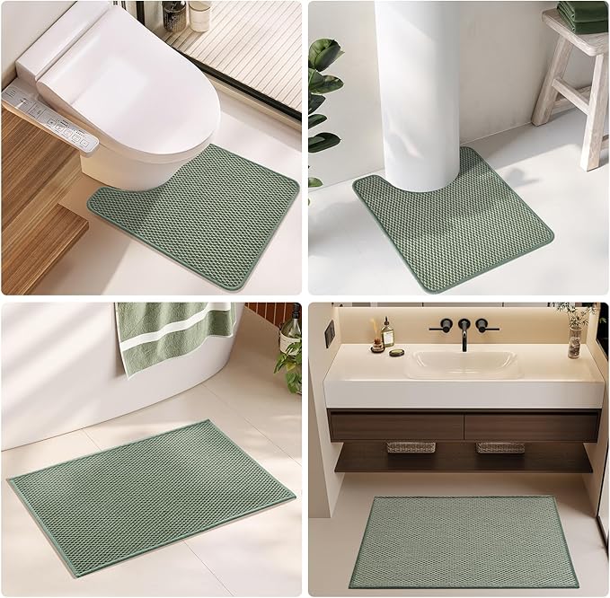 TYUU Bathroom Rugs Non Slip Washable, Super Absorbent Thin Bath Mat Quick Dry Low Pile Bathroom Rug, Sage Green 20"x48"
