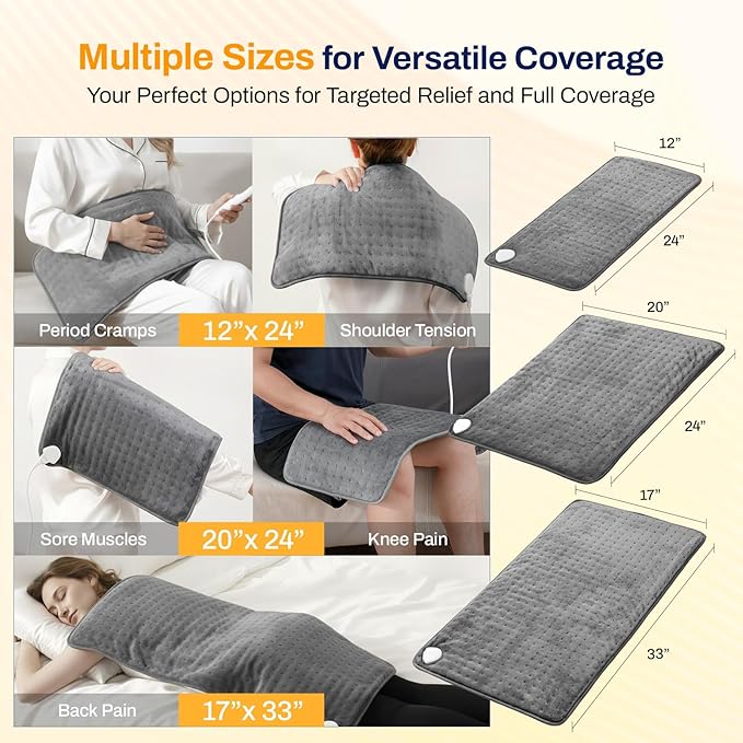 High-Heat Boost & Rapid Heat Up XL Heating Pad 33"x17" for Back/Neck/Shoulder Pain Relief, Full Body Electric Pad for Period Cramps/Sore Muscles, Deep Moist Heat (Summer Night Grey, 33"x17")
