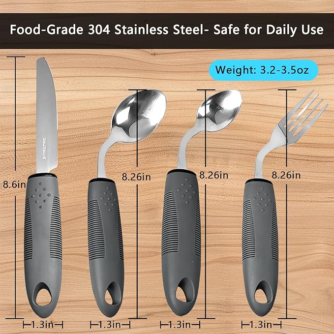 Weighted Adaptive Utensils, 4 Pcs Adaptive Utensils for Hand Tremors and Parkinsons Patients, 45°Angled Weighted Silverware for Hand Tremors, Parkinsons Care Gift Pick (Left-Handed)