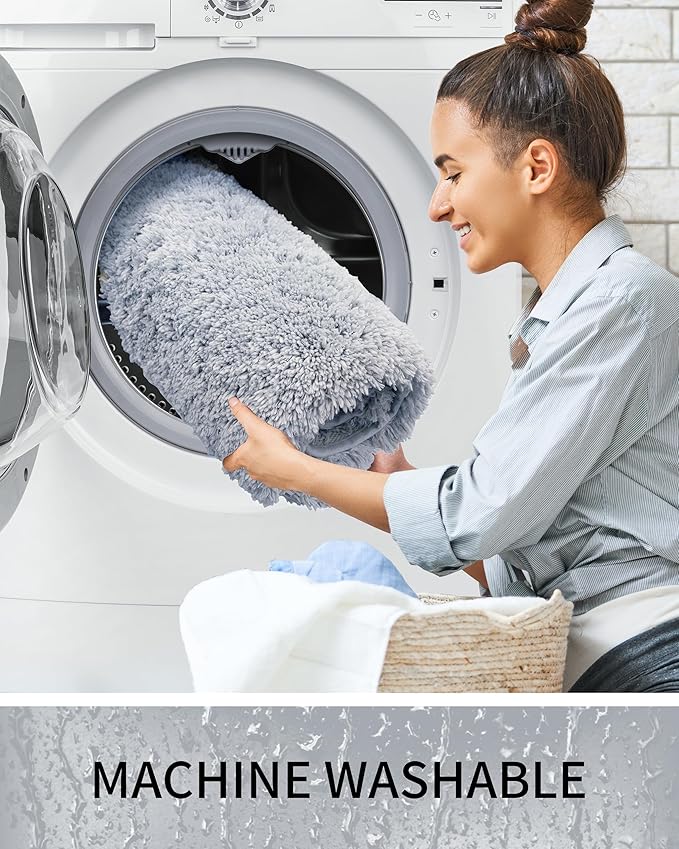 Bathroom Rugs Non Slip Washable 36x24, Ultra Soft Thick Shaggy Absorbent Bath Mats,High Density Foam Latex Non Slip Backing Bath Rugs,Microfiber Bath Mats for Bathroom Floor&Sink,Silver Grey