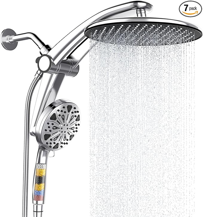 Shower Head with filtered Handheld High Pressure daul Shower Heads with Handheld Spray Combo and 10 Sprays Handheld Shower Head Detachable Shower head Built-in Magnetic Docking and Power Jets Chrome