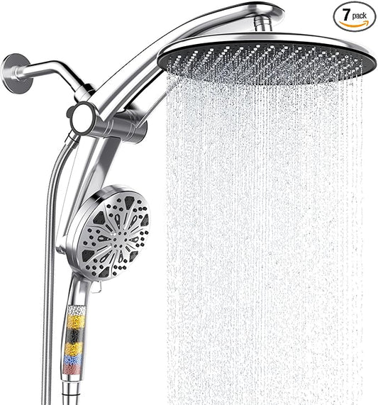 Shower Head with filtered Handheld High Pressure daul Shower Heads with Handheld Spray Combo and 10 Sprays Handheld Shower Head Detachable Shower head Built-in Magnetic Docking and Power Jets Chrome