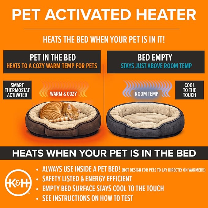 K&H Pet Products Pet Bed Warmer, Turn Any Pet Bed Into a Heated Cat or Dog Bed, Waterproof Indoor Heated Warming Pad Insert, Automatic Temperature, Safety Listed - Small 9 X 8.5in Tan