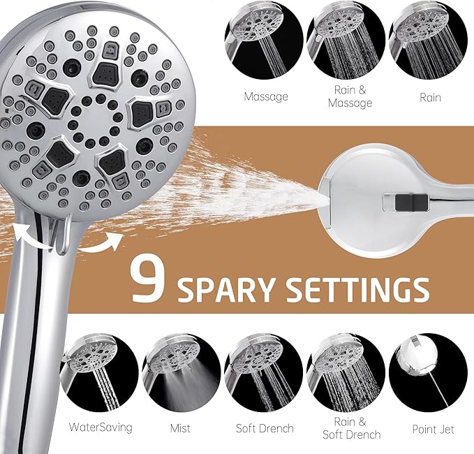 KES 30-Inch Shower Slide Bar with High Pressure 9 Functions Adjustable Handheld Shower Head & 59-Inch Hose, Built-in Power Wash to Clean Tub Tile & Pet, Wall Mount Polished Finish 18/8 Stainless Steel
