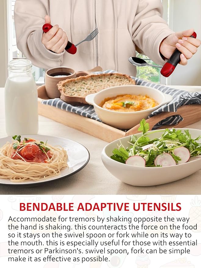 Adaptive Utensils, Weighted Special Supplies Spoon Fork Set, Weak Hand Grip & Handicapped & Parkinsons Aids for Living, Arthritis for Hand Tremors, Travel Eating Utensils for Disabled, Elderly, Adults