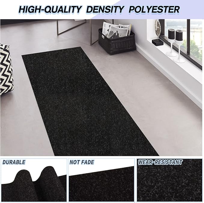Custom Size Backed Non-Slip Area Rugs Runner, Easy Clean, Waterproof Runner Rugs for Hallway Entryway, Kitchen, Laundry, 4FT x 78FT, Black