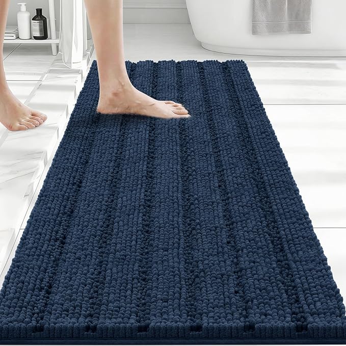 Bcoimo Large Bathroom Rug, Chenille Bath Mat with High Low Pile Design, Soft Absorbent Non Slip Bath Rug, Machine Washable Quick Dry Mat for Shower, Tub, Sink and Vanity