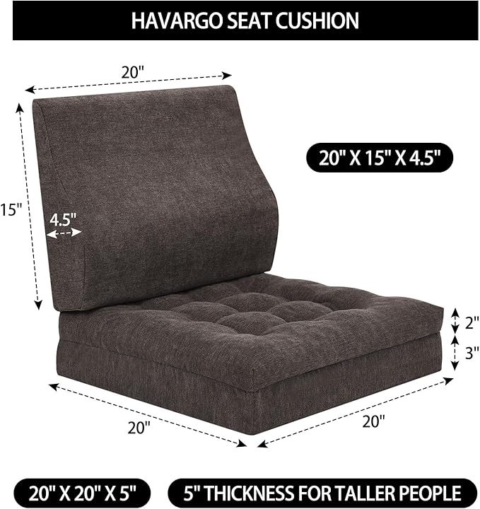 HAVARGO Recliner Cushions for Elderly with Lumbar Support, Patent Design 20x20x5 Inch Thick Chair Cushion Soft Tufted Dual Layer Booster Seat Cushions for Seniors Recliner Risers Taupe 1 Set