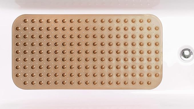 Large Non-Slip Bathtub & Shower Mat 31 inch x16 inch (Smooth/Non-Textured Tubs Only) Safe, Clean, Machine-Washable, Superior Grip&Drainage, Vinyl, Transparent Brown, Medium