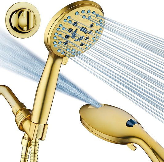 AquaCare High Pressure 8-mode Handheld Shower Head - Anti-clog Nozzles, Built-in Power Wash to Clean Tub, Tile & Pets, Extra Long 6 ft. Stainless Steel Hose, Wall & Overhead Brackets