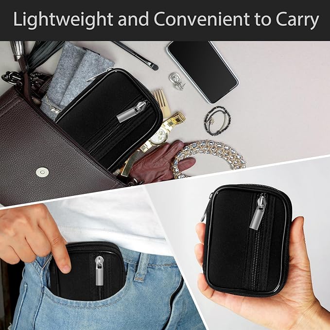 2 Packs Weekly Travel Pill Organizer for Purse with Removable 7 Day Pill Box Premium Neoprene Pill Container for Travel Purse Accessory, Vitamin, Supplement, Small Pieces Arrangement-Black and Cream