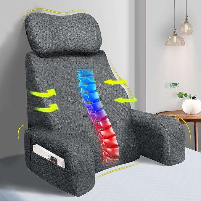Lofty Aim Reading Pillow for Bed: Comfy Memory Foam Rest Back Pillow for Sitting in Bed Adult, Backrest Chair Pillow with Arms for Sitting Up, Watching TV, Reading, Gaming - Grey