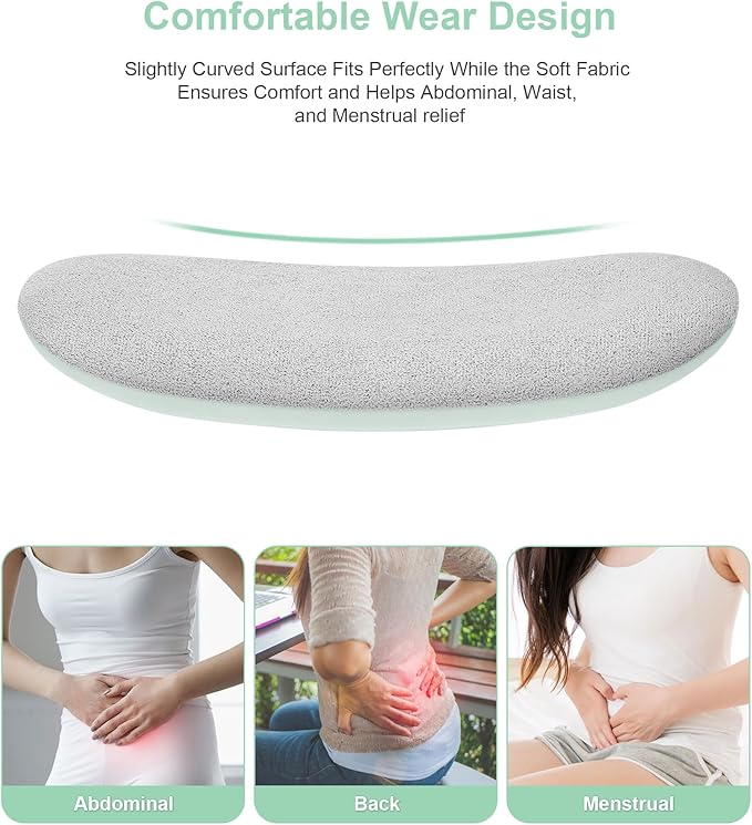 Portable Cordless Heating Pad for Period Cramps, Voice Reminder Menstrual Heating Pad with 6 Heat Levels and 6 Massage Modes, 3s Fast Heating, Gifts for Women Girls, Green