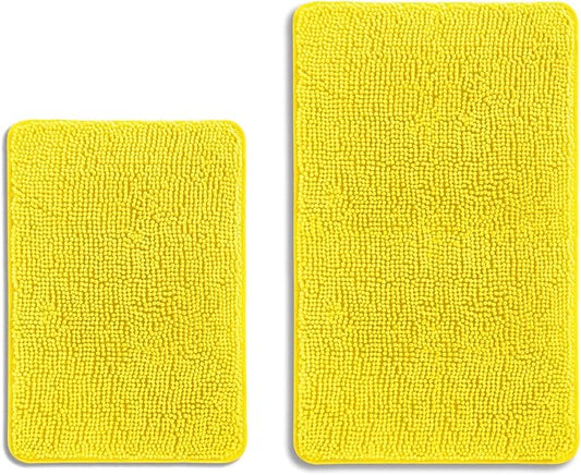 Yellow Bathroom Rugs Sets 2 Piece – Absorbent and Washable Bath Mat, Non-Slip, Thick Soft Chenille Bath Rugs for Bathroom Floor, Shower, Sink - 17" x 24"+20" x 32"