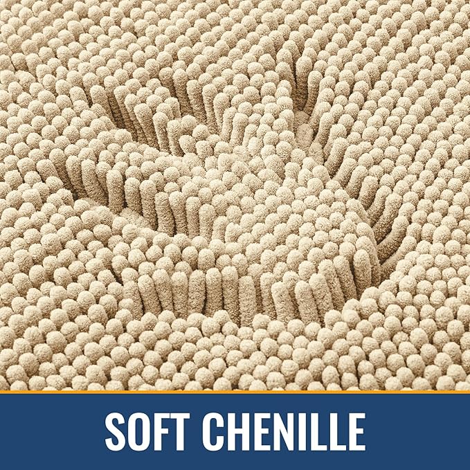Arotive Bathroom Rugs 59x24, Extra Soft Absorbent Shaggy Chenille Bath Rugs, Machine Washable Rubber Backing Non-Slip Bath Mats for Bathroom Floor Tub and Shower, Home Decor Accessories, Beige