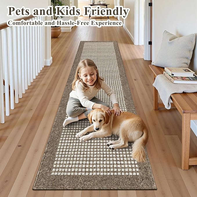 Ileading Runner Rug for Hallways 2.6'x12' Heavy-Duty Durable Entryway Floor Mat with Non Slip Rubber Backing High Traffic Carpet Machine Washable Accent Farmhouse Rugs for Kitchen, Living Room(Brown)