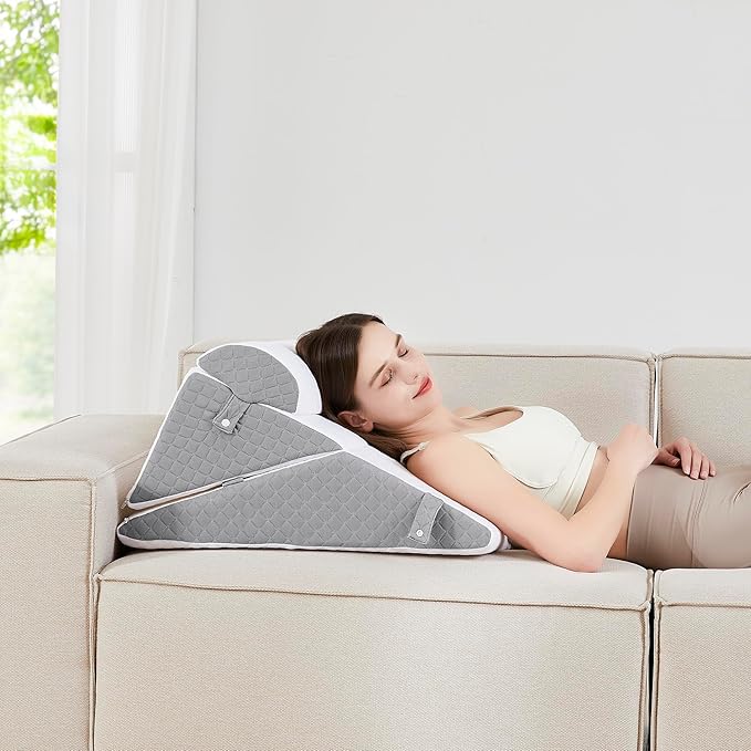 Orthopedic Wedge Pillow Set for Leg, Back, & Knee Support - CertiPUR Memory Foam Wedge Pillows with Washable Covers for Post Surgery & Pain Relief - Adjustable Bed & Body Positioning Cushions, 3 Piece
