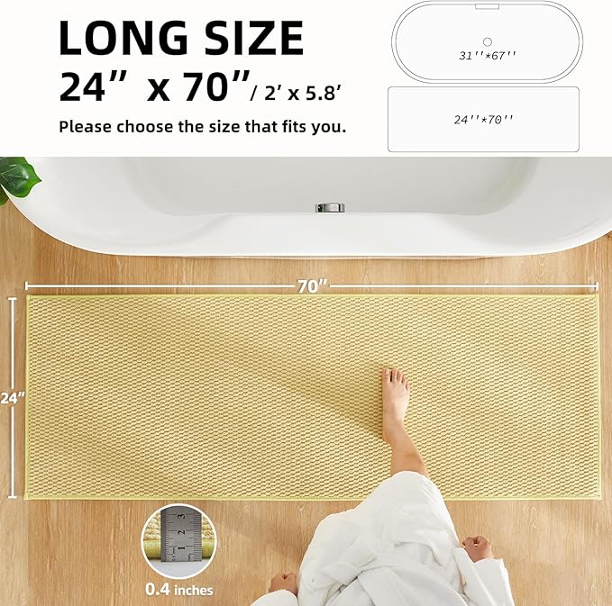 TYUU Bathroom Runner Rugs, Long Bath Mat Runner Washable Thin Quick Dry Low Pile Bathroom Runner Rugs Non Slip, Yellow 24"x70"