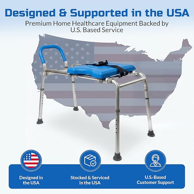 Platinum Health Roundabout 2.0 Sliding Transfer Bench with Rotating Seat. Padded for Warmth/Comfort. Enjoy Safe, Fast, Easy, Pain-Free, Strain-Free tub and Shower transfers. Ideal for Seniors/Elderly