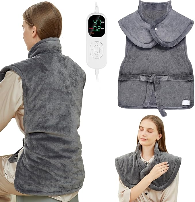 Fotgear Heating Pad for Neck Shoulders & Back - 24"x37" Large Weighted Electric Heat Pad with 6 Time Settings & 8 Heating Levels, Fast Heating & Overheat Protection, Gifts for Mom Women, Gray