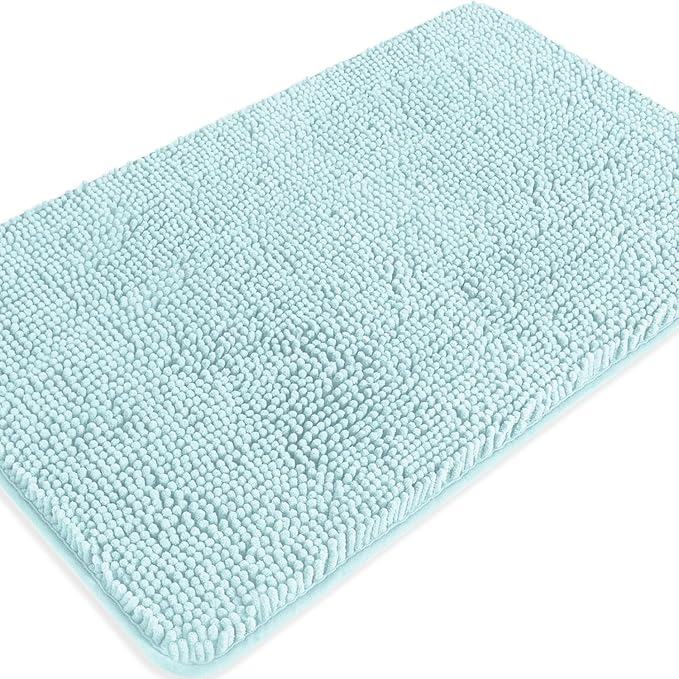 Aqua Bathroom Rugs – Absorbent and Washable Bath Mat, Non-Slip, Thick Soft Chenille Bath Rugs for Bathroom Floor, Shower, Sink - 20" x 32"