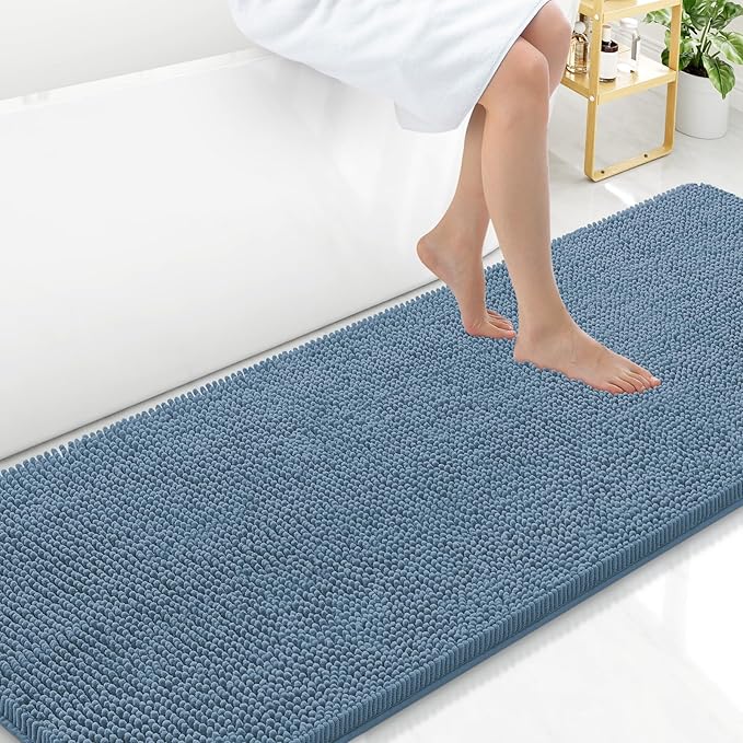 Arotive Bathroom Rugs 70x24, Extra Soft Absorbent Shaggy Chenille Bath Rugs, Machine Washable Rubber Backing Non-Slip Bath Mats for Bathroom Floor Tub and Shower, Home Decor Accessories,Grayish Blue