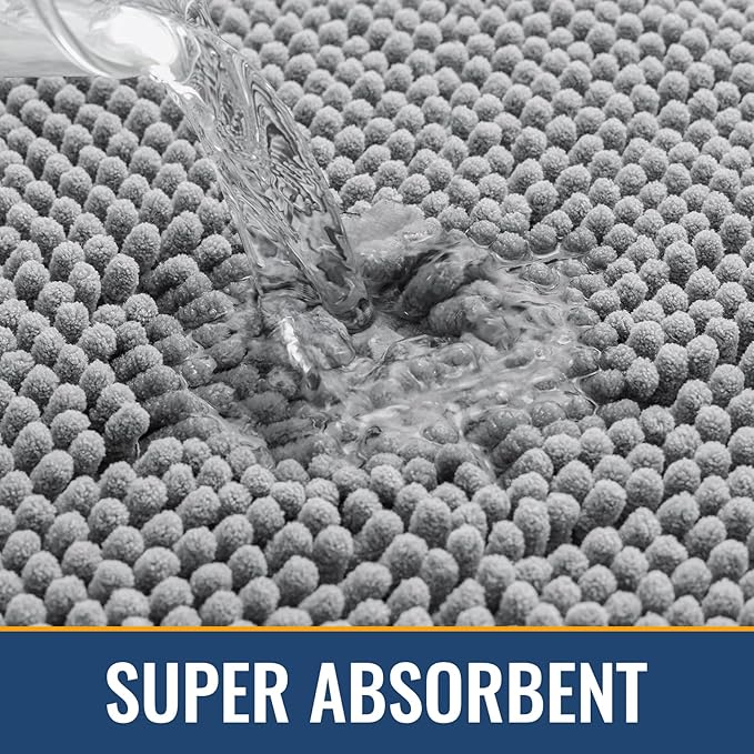 Arotive Bathroom Rugs 70x24, Extra Soft Absorbent Shaggy Chenille Bath Rugs, Machine Washable Rubber Backing Non-Slip Bath Mats for Bathroom Floor Tub and Shower, Home Decor Accessories,Light Grey