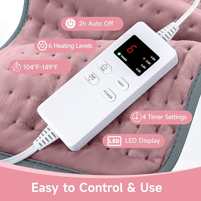 Heating Pad for Period Cramps, Heating Pads for Back Pain Relief, Heat Pad with 4 Timer & 6 Heat Temperature & Auto Shut Off, 12" x 24" Heating Pad for Women Mom Birthday Christmas Gift