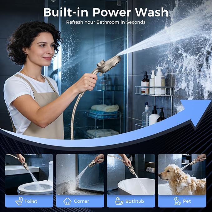 Shower Head with filtered Handheld High Pressure daul Shower Heads with Handheld Spray Combo and 10 Sprays Handheld Shower Head Detachable Shower head Built-in Magnetic Docking and Power Jets Nickel