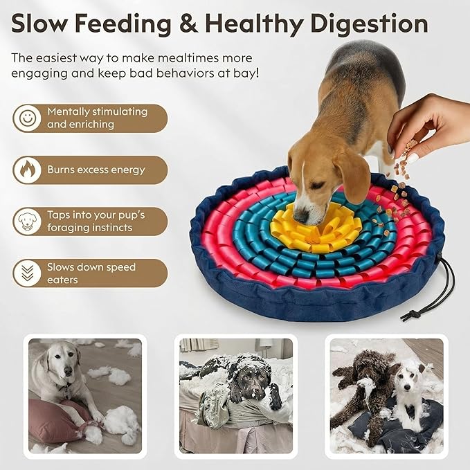 FunFurry Snuffle Mat for Dogs, Dog Puzzle Mat, Interactive Dog Toys for Enrichment,Sniff Mats with Non-Slip Backing,Suitable for Breeds and Sizes of Dogs (Floral, 17" Bowl)
