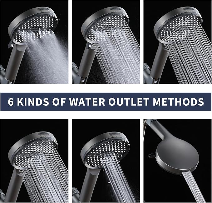High Pressure 6-mode Handheld Shower Head- Anti-clog Nozzles,Built-in Power Wash to Clean Tub, Tile & Pets,Stainless Steel Hose, Wall & Overhead Brackets
