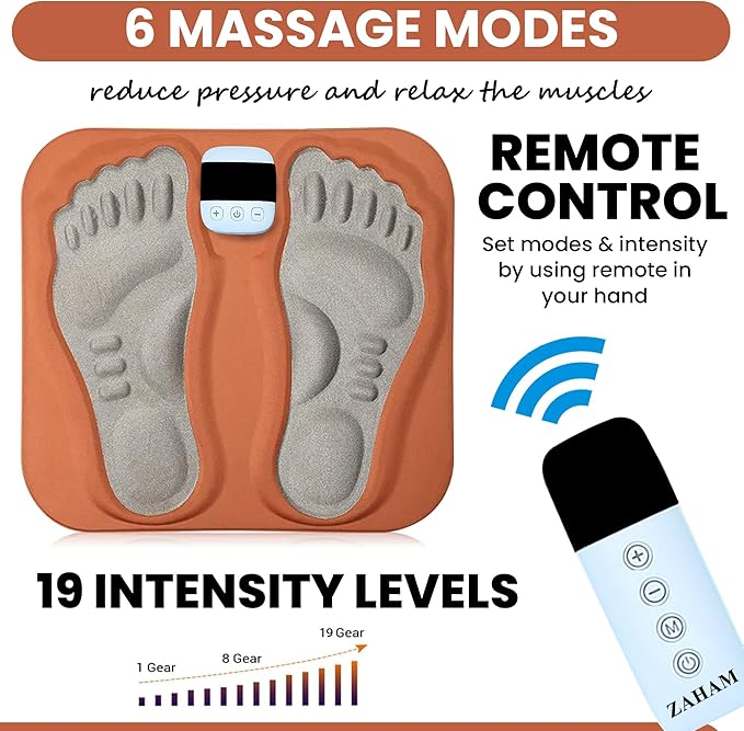 FDA Cleared TENS EMS Foot Massager Pad for Neuropathy, Circulation & Cold Feet | Foldable Rechargeable Pain Relief Mat with Remote | 2-Year Warranty (Orange)