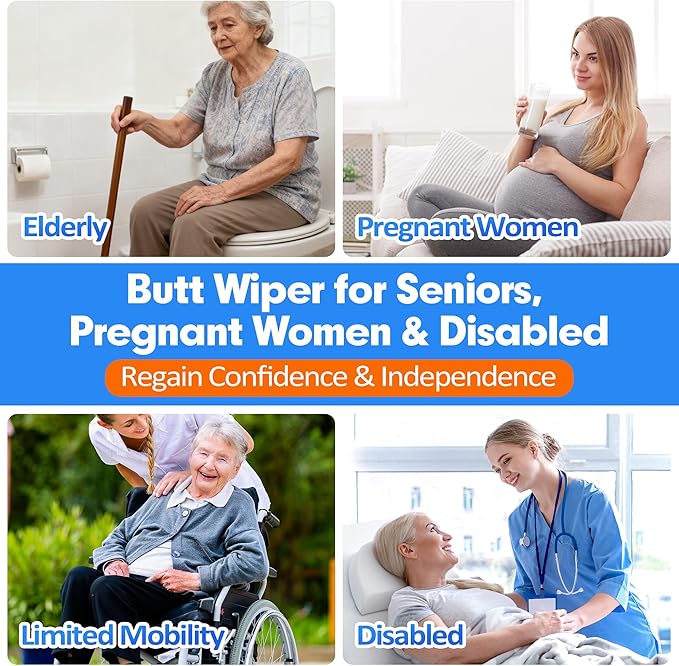 Foldable Bottom Buddy Wiping Aid with Storage Bag & Hook, 15.7" Long Reach Butt Wiper Toilet Aids for Wiping Bottom, Toilet Assistance for Elderly, Disabled, Overweight, Wiping Aids for Toileting