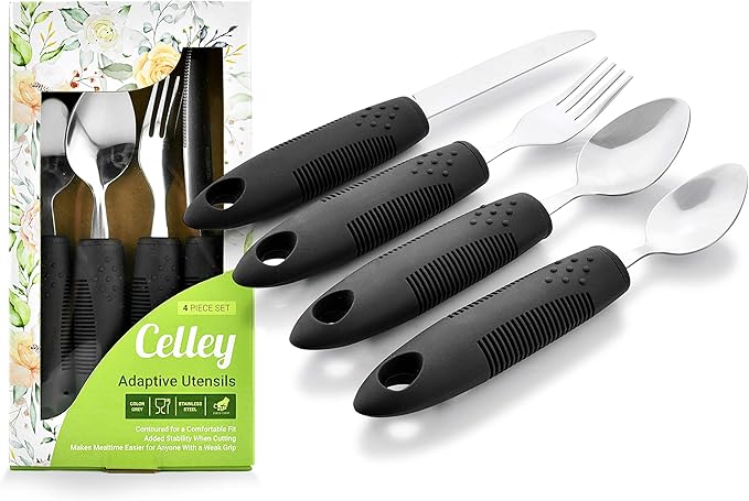 Celley Adaptive Utensils for Elderly and Handicapped, Non-Weighted, 4 Pcs Set