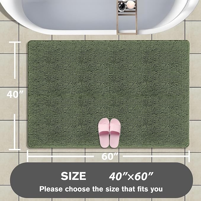 Bathroom Rugs 40 x 60 Inch – Extra Large Bath Mat | Absorbent and Washable Thick Chenille Bath Rugs Non-Slip Runner Rug for Bathroom, Shower, Tub(Loden Green)
