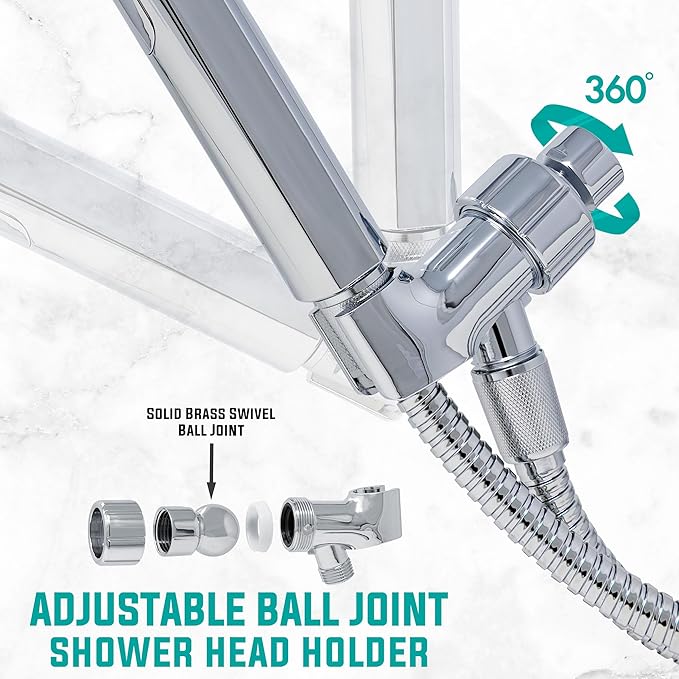 Metpure Handheld Shower Head with Easy Clicker for Multiple Sprays. Low Profile Lightweight Rectangular Shower Head. Stainless Steel Hose & Adjustable Mount Holder. Chrome Finish