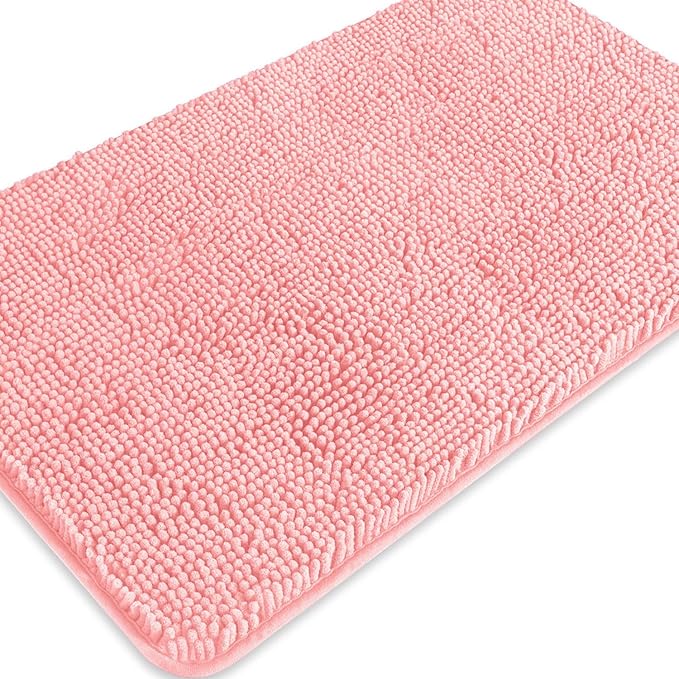 Pink Bathroom Rugs – Absorbent and Washable Bath Mat, Non-Slip, Thick Soft Chenille Bath Rugs for Bathroom Floor, Shower, Sink - 20" x 32"