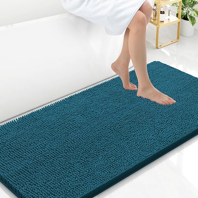 Arotive Bathroom Rugs 47x24, Extra Soft Absorbent Shaggy Chenille Bath Rugs, Machine Washable Rubber Backing Non-Slip Bath Mats for Bathroom Floor Tub and Shower, Home Decor Accessories,Peacock Blue