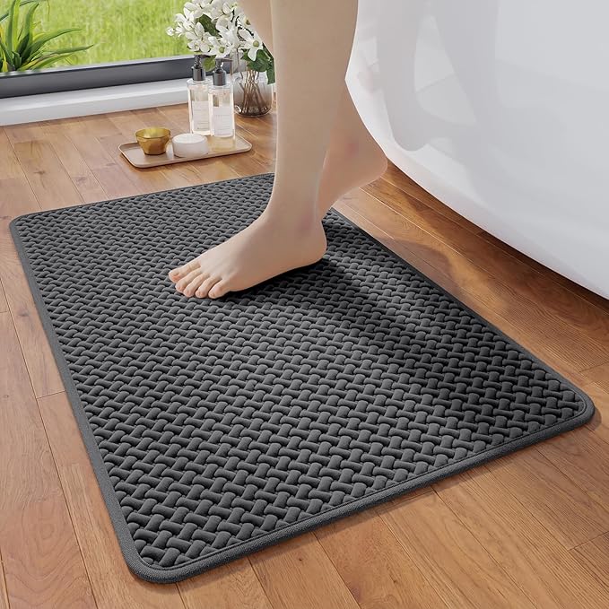 YDKGL Bathroom Rugs Non Slip, Super Absorbent Quick Dry Bath Mats for Bathroom, Foam Weave Texture Thin Bath Rugs Washable with Rubber Backing Fit Under Door Outside Shower,16" x 24“