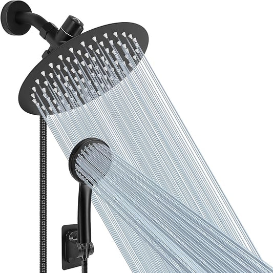 NearMoon Shower Head with Hose, High-Pressure Stainless Steel 8'' Rain Shower and 5 Settings Handheld Spray Combo with Push Button Flow Control for Easy Operation (Matte Black)
