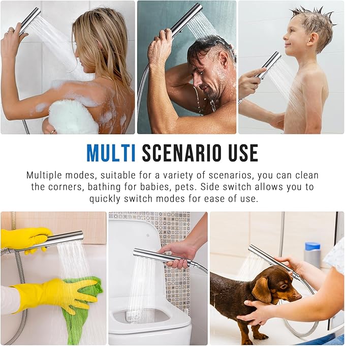 G-Promise All Metal Round 3 Function Handheld Shower Head, Easy and Quick Switch to Massage Mode, Bathroom Shower Wand Design Exquisite Luxury, 2.5 GPM, Chrome