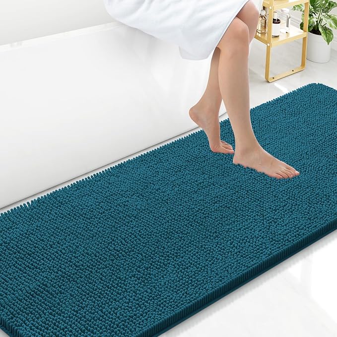 Arotive Bathroom Rugs 70x24, Extra Soft Absorbent Shaggy Chenille Bath Rugs, Machine Washable Rubber Backing Non-Slip Bath Mats for Bathroom Floor Tub and Shower, Home Decor Accessories,Peacock Blue