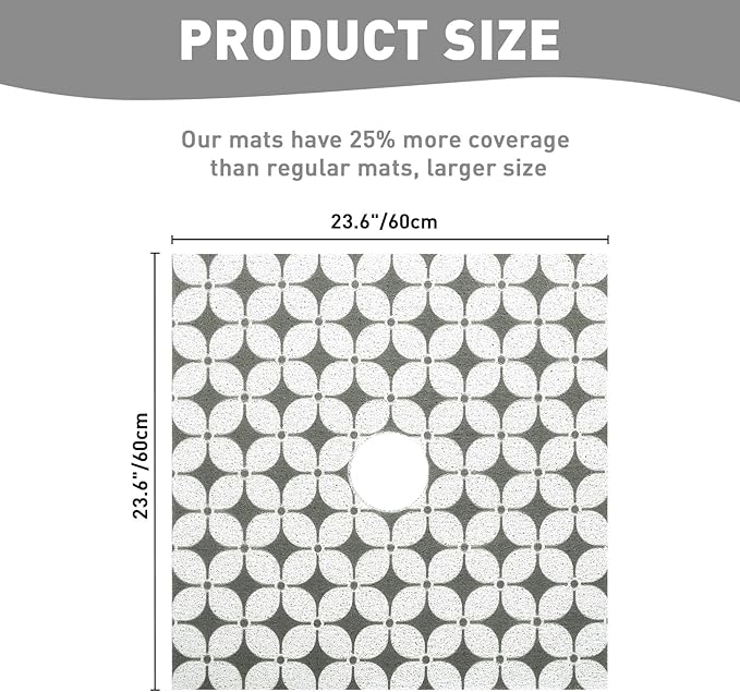 Square Shower Mat Non Slip: 24 x 24 Inch Extra Large Shower Mats with Drain Hole in Middle - PVC Loofah Anti Slip Shower Floor Matt for Inside Shower