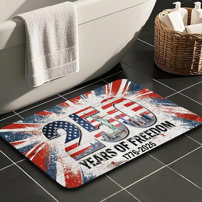 Quick Dry Bath Mat for Bathroom,Super Absorbent Patriotic 4th of July Welcome Bath Rug Non-Slip Rubber,Machine Washable Bathroom Floor Mat for Shower, Tub, Sink Area Independence Day Eagle 16x24