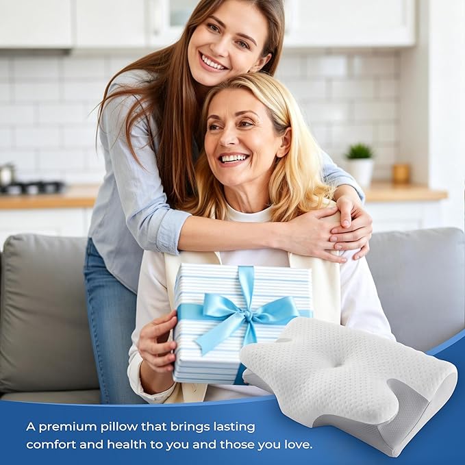 BDEUS Ergonomic Cervical Pillow for Side Sleepers, 2-in-1 Contour Orthopedic Memory Foam Pillow for Neck Shoulder Pain Relief, Sleep Apnea, Anti Snore, Pillow with Arm Rest, Head Cradle, White