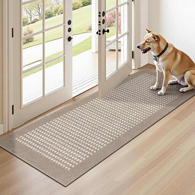 Ileading Laundry Room Runner Rug 2x5ft Non Slip Farmhouse Kitchen Floor Mats with Rubber Backing Machine Washable Indoor Doormat Low-Profile Carpet for Hallway Entryway(Beige)