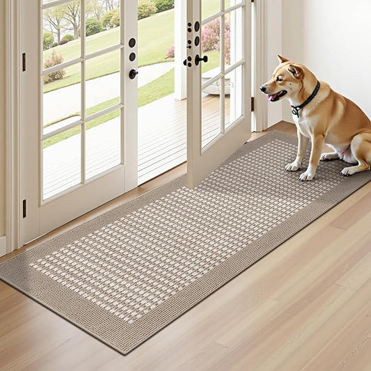 Ileading Laundry Room Runner Rug 2x5ft Non Slip Farmhouse Kitchen Floor Mats with Rubber Backing Machine Washable Indoor Doormat Low-Profile Carpet for Hallway Entryway(Beige)